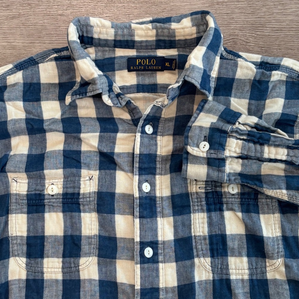 Polo Ralph Lauren Button Down Shirt Mens XL Blue White Gingham Plaid Preppy